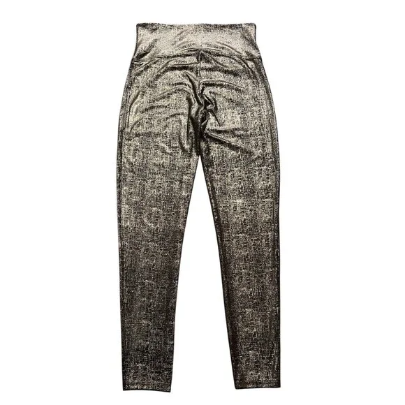 SPANX Velvet Shine Black Metallic Gold Leggings Shimmer High Rise Velour XL NWT - Picture 2 of 8